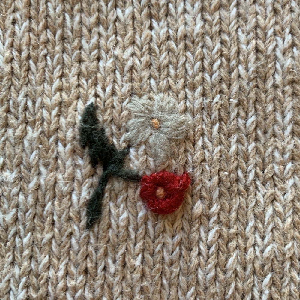 Carolina Colours sz M cardigan sweater w/ felt and embroidered leaves/flowers - Picture 13 of 13
